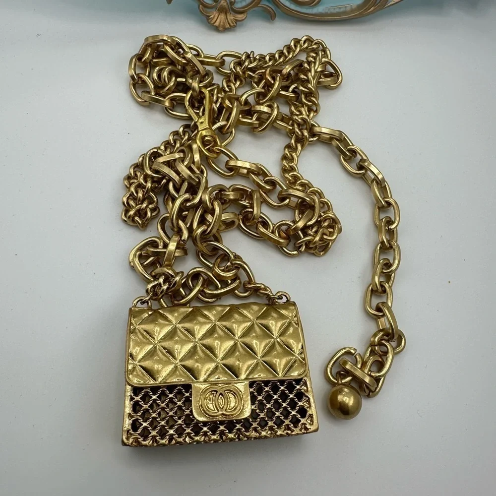 Mini Double Fashion Tassel Gold Chain Belt with mini Bag - Picture 10 of 16